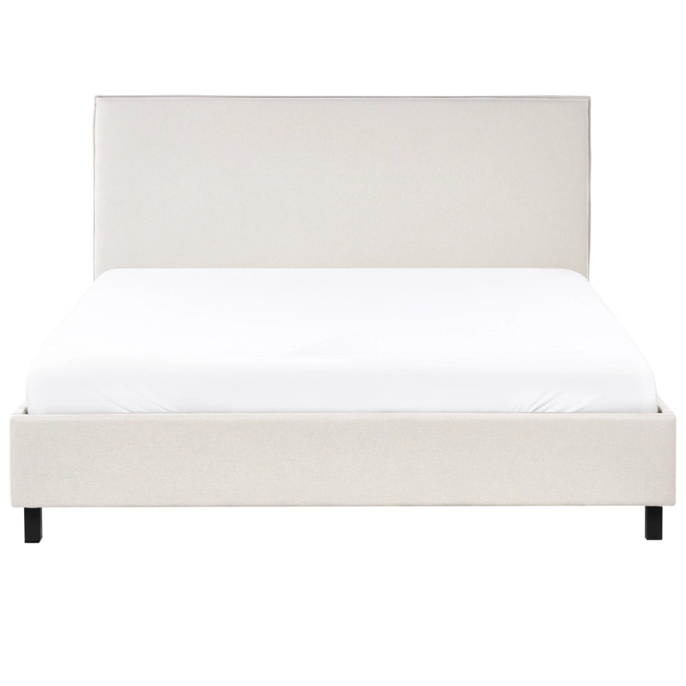 Letto rivestimento in tessuto beige Gambe in legno 160 x 200 cm a doghe con testiera in stile scandinavo minimalista