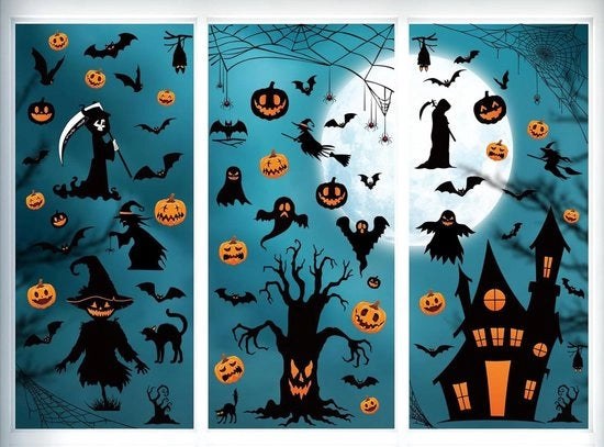 Decorazioni per finestra Halloween - Gatto vampiro uccello spaventapasseri decorazione