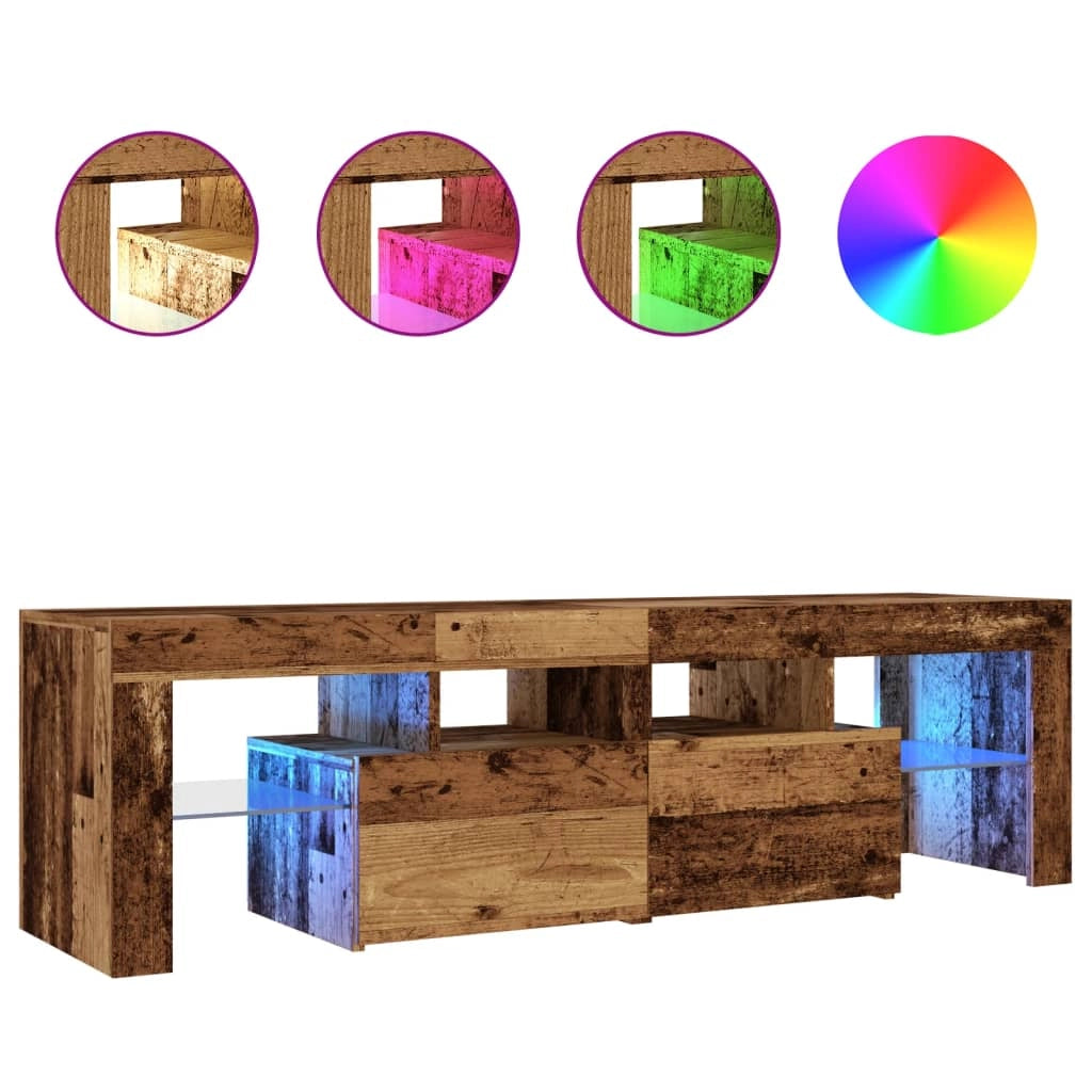 Mobile TV multimediale scaffale TV credenza mobile TV sala da pranzo soggiorno camera da letto con luci LED legno invecchiato legno ingegnerizzato marrone 02_0026839