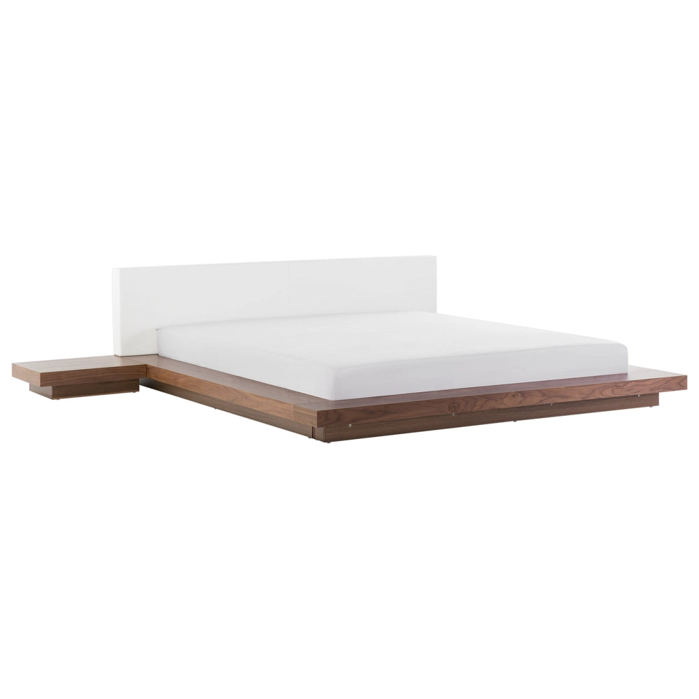 Letto in stile giapponese in frassino marrone 180 x 200 cm testata in legno impiallacciato MDF testata in similpelle camera da letto a basso profilo
