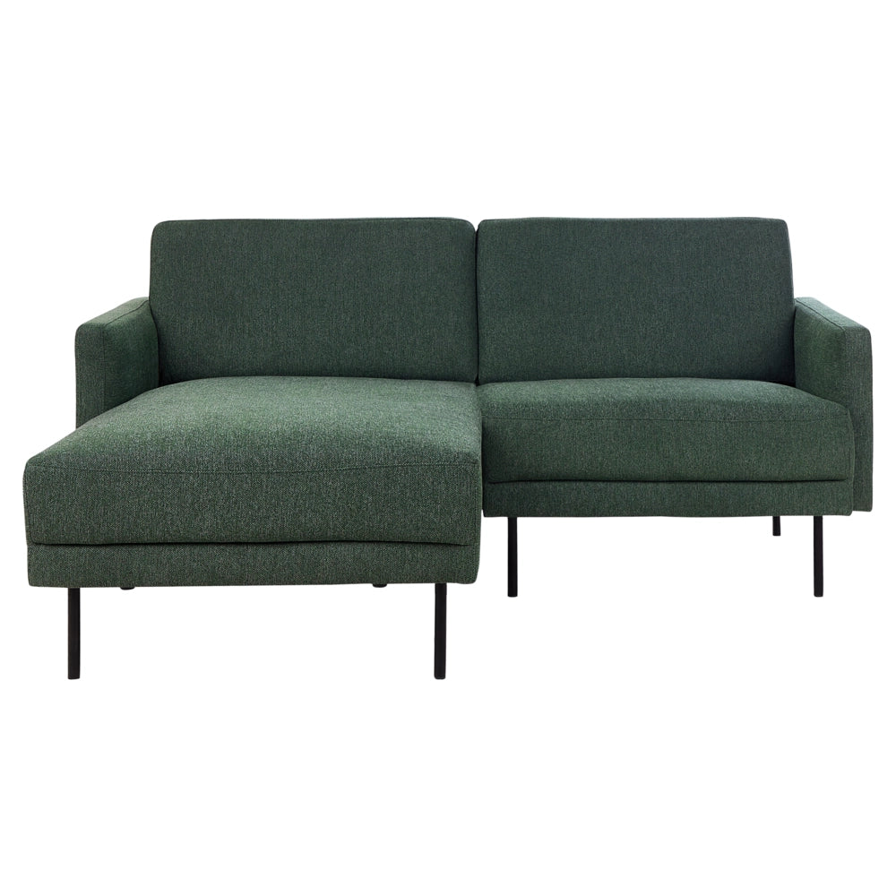 Divano angolare in poliestere verde scuro 192 x 155 Divano a 2 posti imbottito con gambe in metallo, tessuto e schienale imbottito, moderno e minimalista