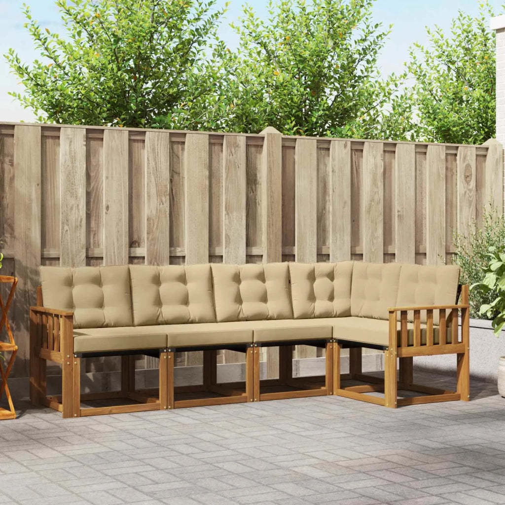 Set di divani da esterno con cuscino 5 pcs Naturale e Beige 3368664