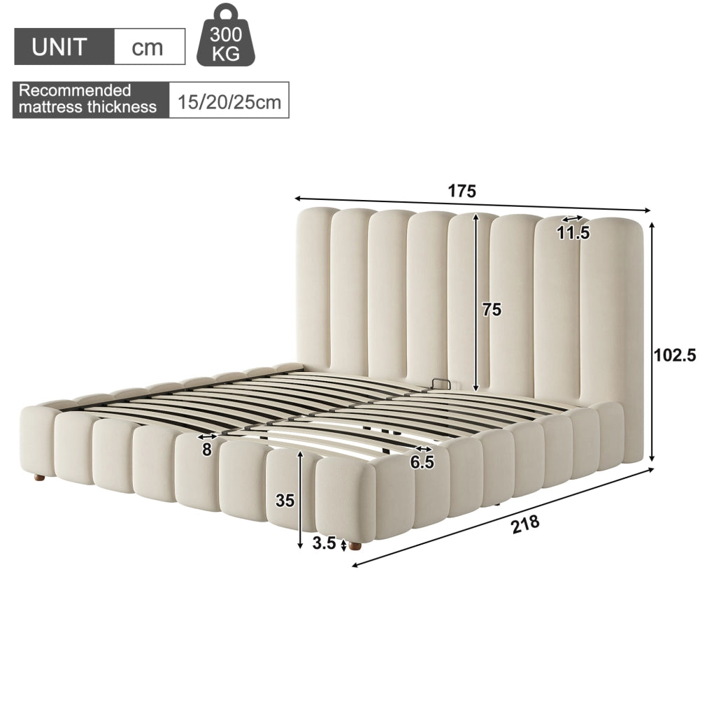 Letto matrimoniale imbottito 160x200 cm con contenitore idraulico; velluto beige