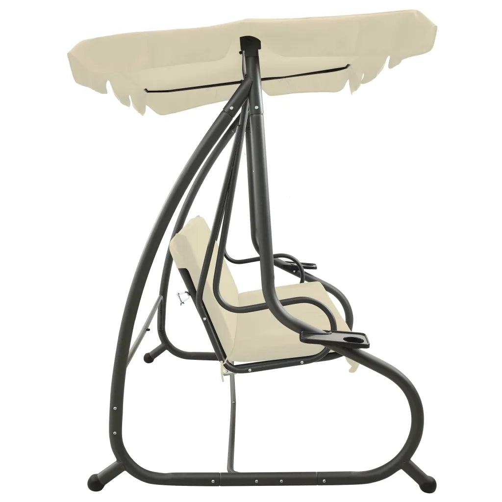 Panchina a Dondolo da Giardino con Baldacchino Bianco Sabbia cod mxl 39992