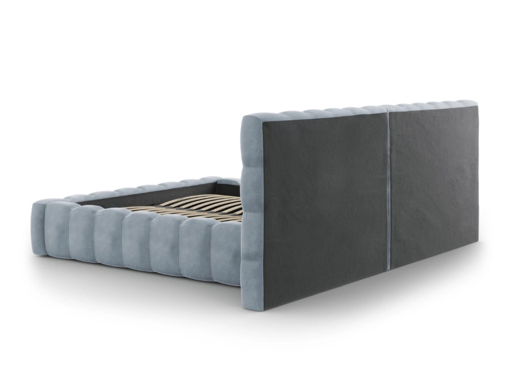 Cosmopolitan Design - Letto a cassettone con testiera doppia "Bali" 140x200cm in velluto azzurro 