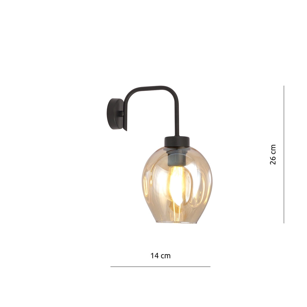 Applique Moderna 1 Luce Auriga In Accaio Nero E Vetro Ambra