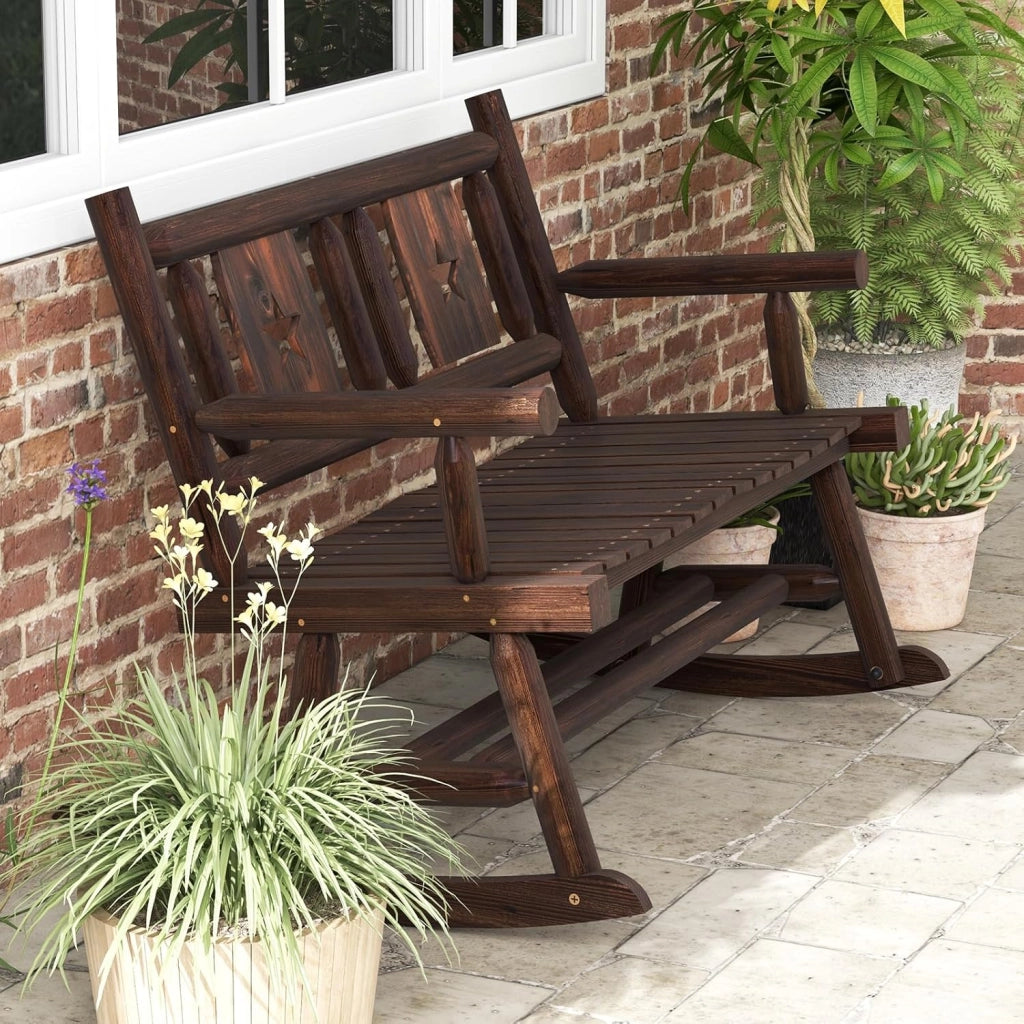 Panca a Dondolo da Giardino, Sedia a Dondolo in Legno con Seduta Ergonomica, Doppia Poltrona a Dondolo in Legno Massiccio per Esterno, Portico, Giardino, 111 x 85 x 89 cm