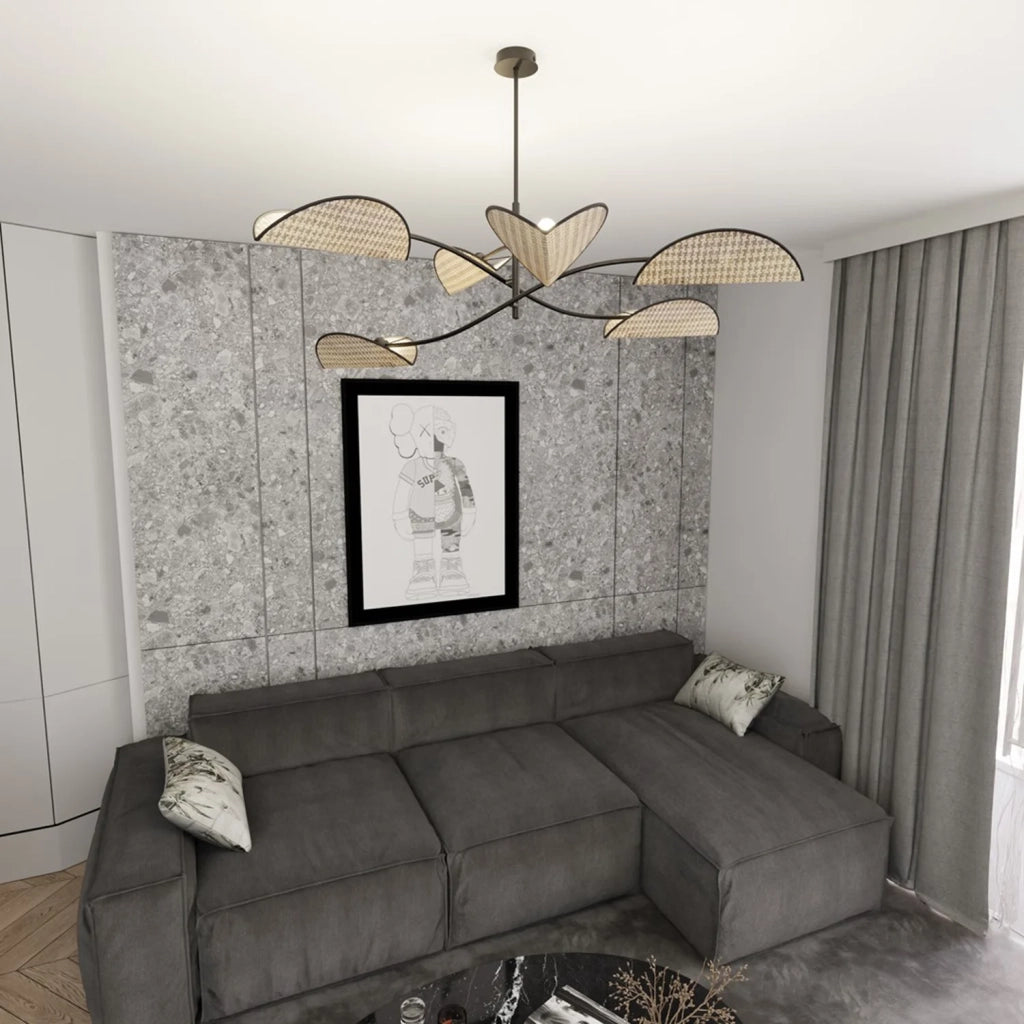 Plafoniera Moderna Ares Acciaio Nero 6 Luci E14 Ip20
