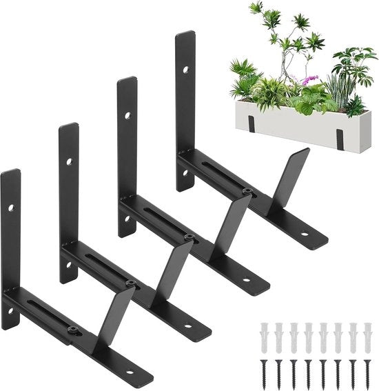 Piantina - Cassetta per piante Regolabili maniglioni per vasi da fiore per esterno contenitori da 6-12 pollici per balconi e ringhiere in legno in nero