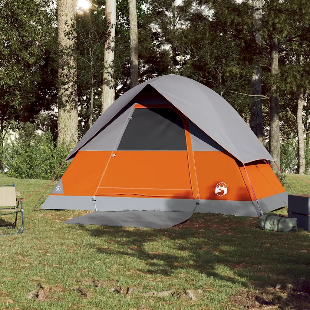 Tenda da Campeggio a Cupola 3 Persone Grigio e Arancione Impermeabile 94697