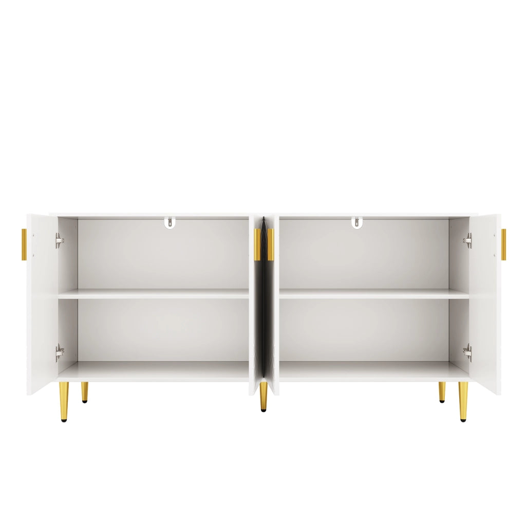 Credenza moderna bianca in MDF con design ondulato, struttura capiente e sistema antiribaltamento