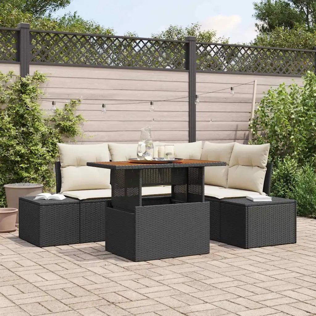 Set Divano da Giardino con cuscino 5 pcs Nero e Crema