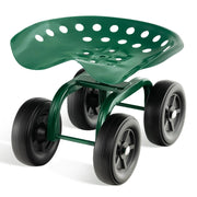 Carrello da giardino con seduta girevole a 360¡ã e altezza regolabile, Carrello da lavoro a 4 ruote Verde-Attrezzi da giardino