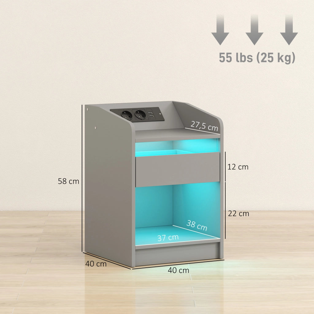 Comodino con illuminazione LED RGB e stazione di ricarica USB ¨C Xylo ¨C grigio 40x40x58 cm