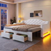 Letto estraibile 90 × 200 cm fino a 180 × 200 cm con 2 cassetti, LED regolabile, senza materasso, bianco