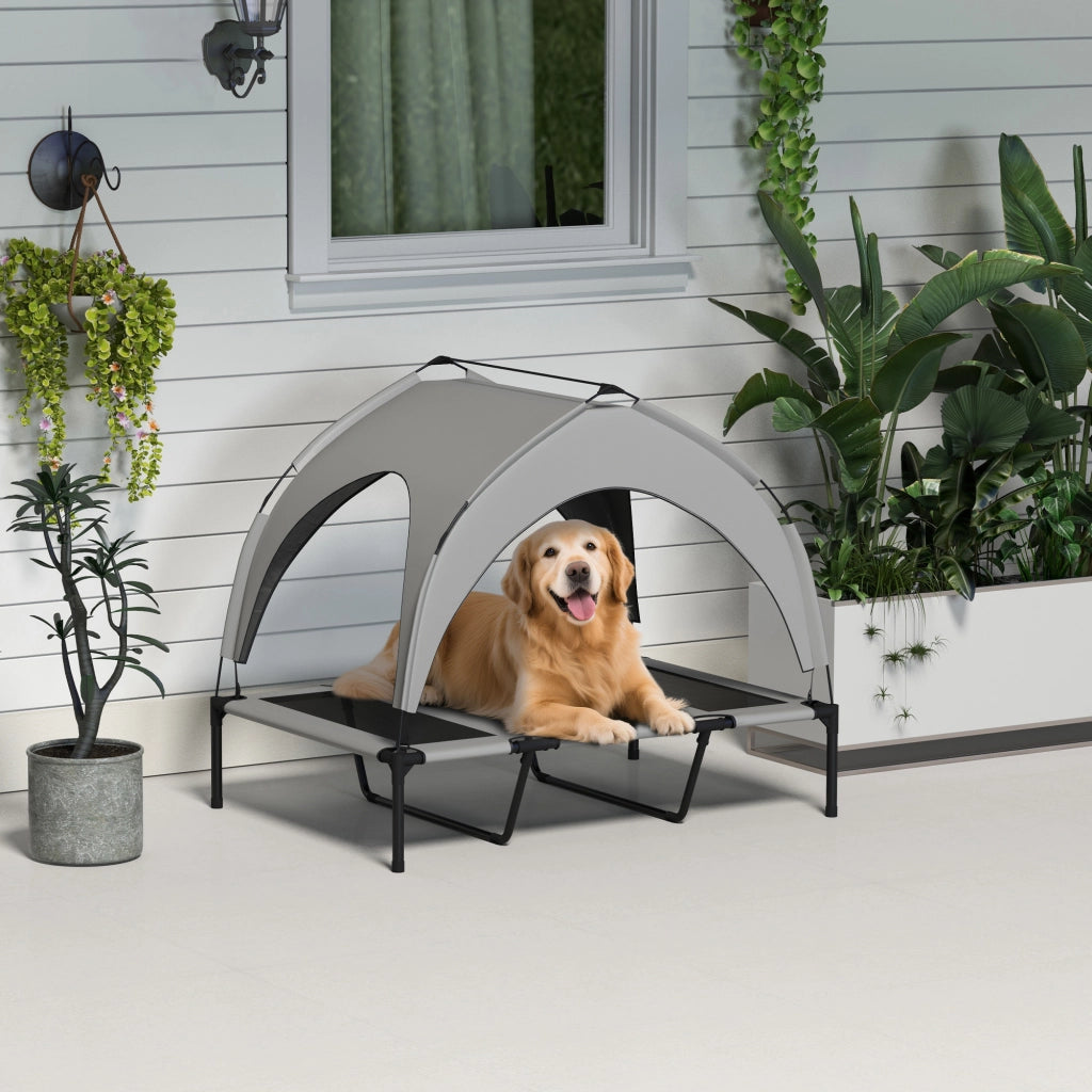 Letto per Cani Elevato con Baldacchino ¨C Zephmum ¨C Grigio 106x76x94 cm
