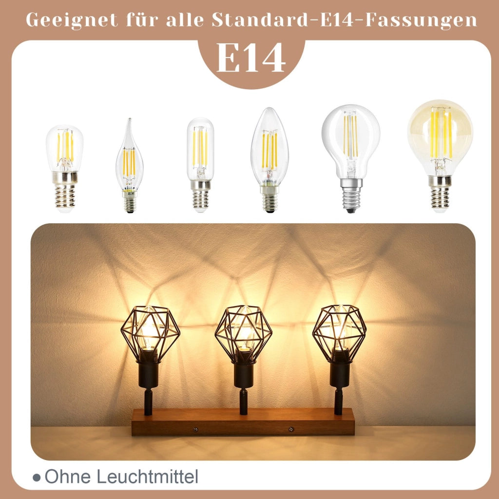 ZMH Faretto da soffitto legno nero 3 luci metallo rotanti 350° stile retrò max 25W per sale pranzo senza lampadina
