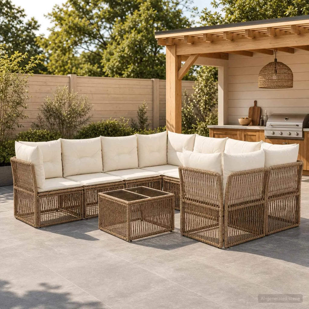 Set Divano da Giardino 9 pz Beige polyrattan 3434145
