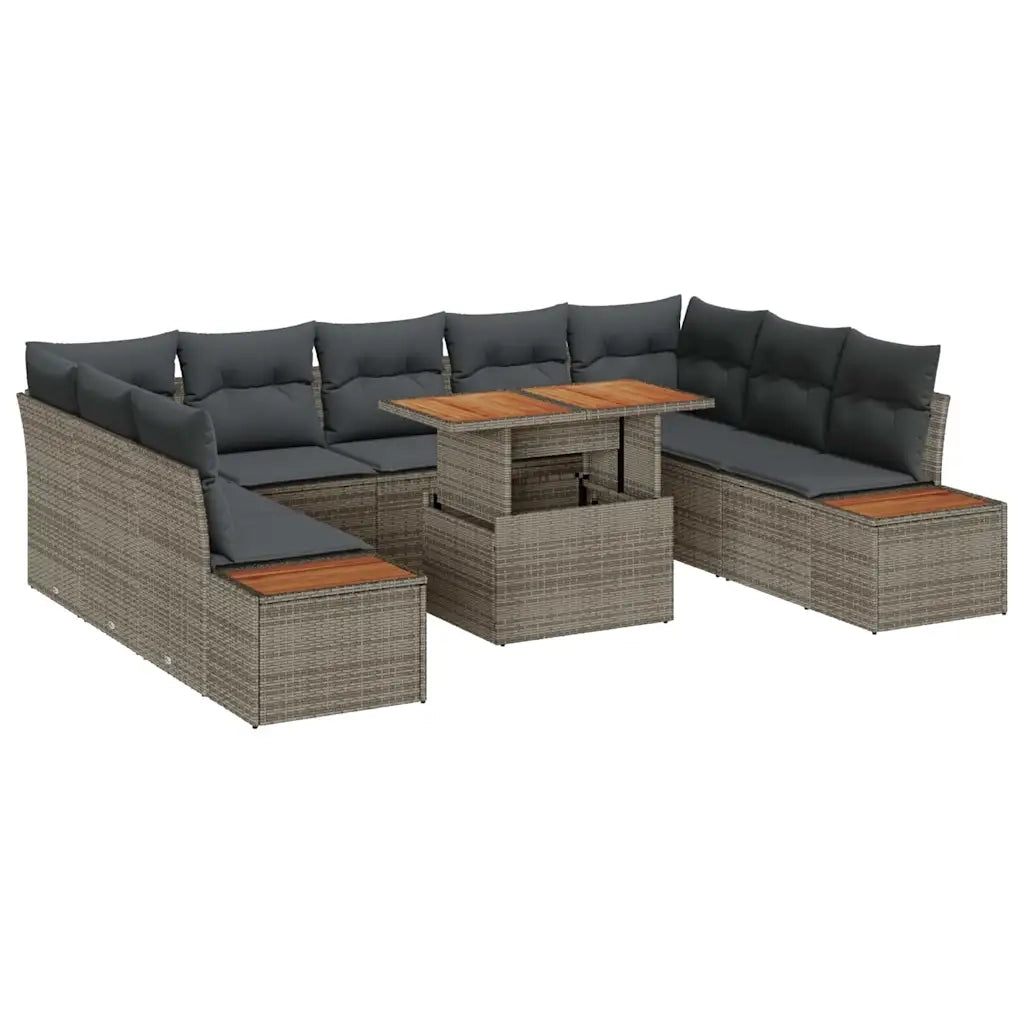 Set da Pranzo per Giardino con cuscino 10 pcs Grigio e Marrone 3350101