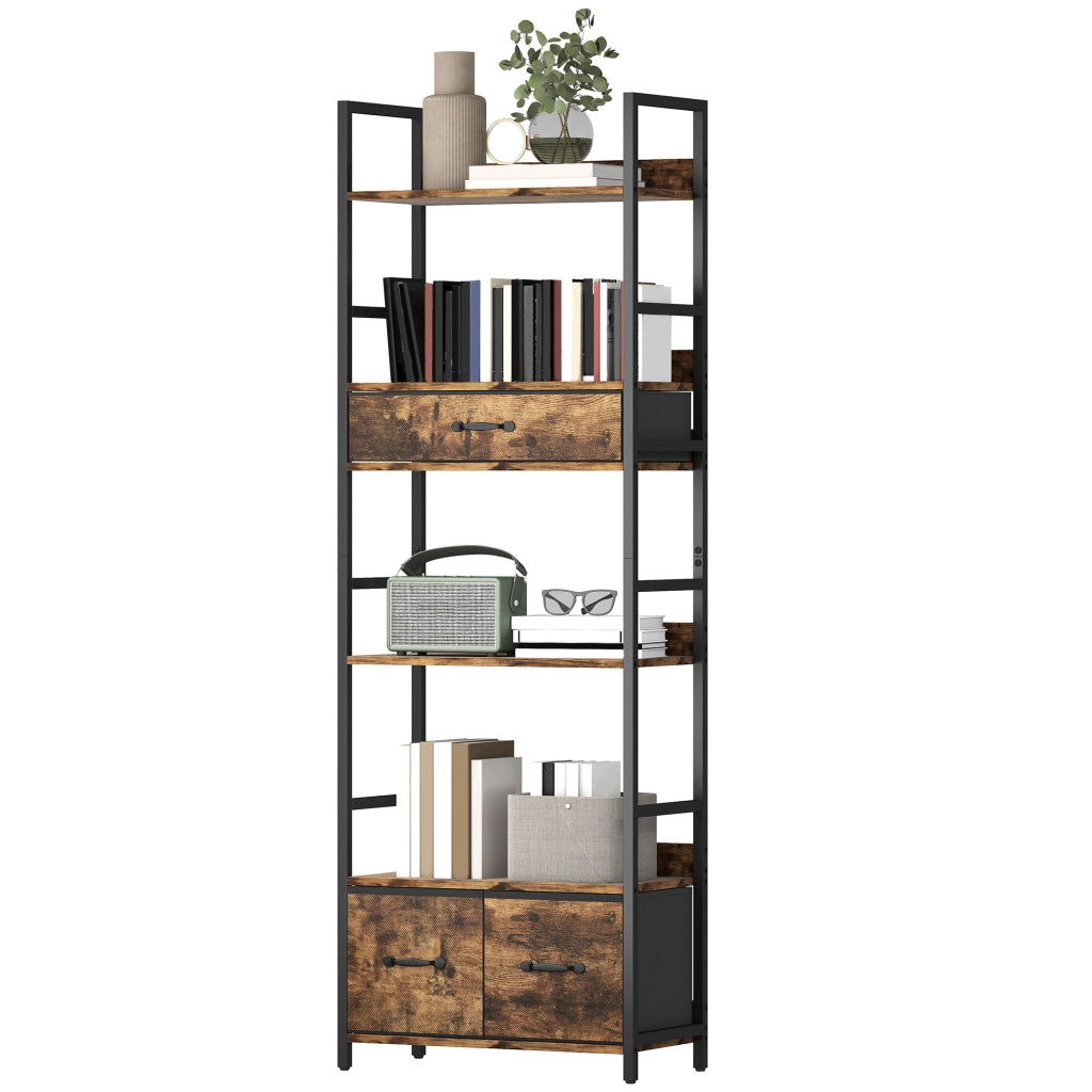 Libreria 6 Livelli con Cassetti Tessuto ¨C Zephmum ¨C 60x30x176cm Marrone Rovere