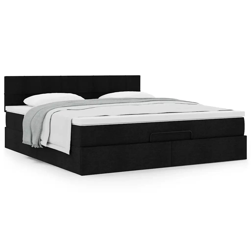 Struttura Letto Pouf con Materasso Nero 180x200 cm in Tessuto 3311479