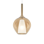 Sospensione Contemporanea Kalique Vetro Ambra Bianco E Cromo 1 Luce E27 H50Cm
