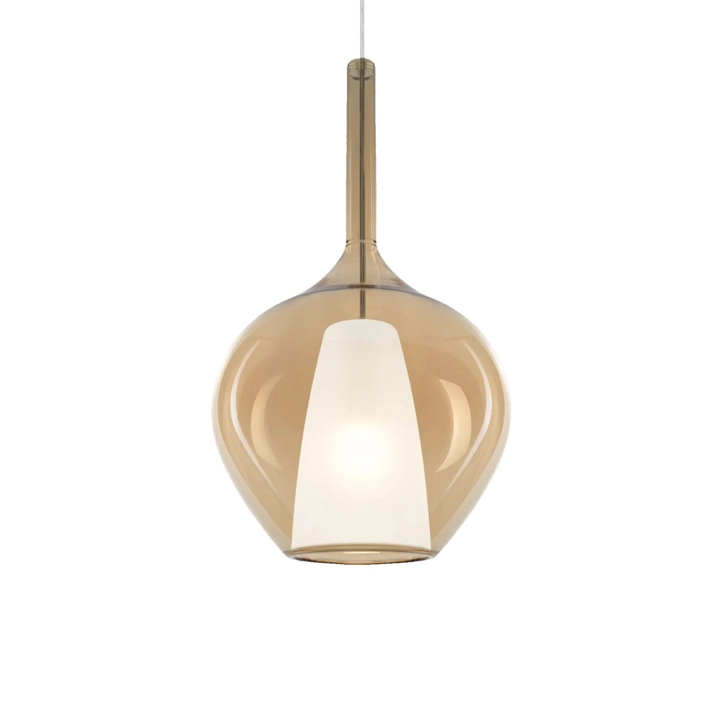 Sospensione Contemporanea Kalique Vetro Ambra Bianco E Cromo 1 Luce E27 H50Cm