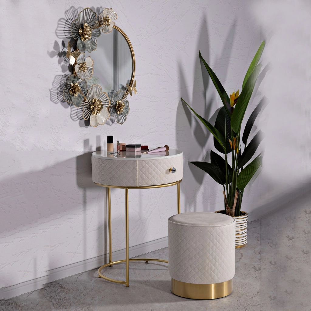 Mobile da Trucco Mbale, Toeletta un Cassetto, 52x52x70h cm Bianco Crema