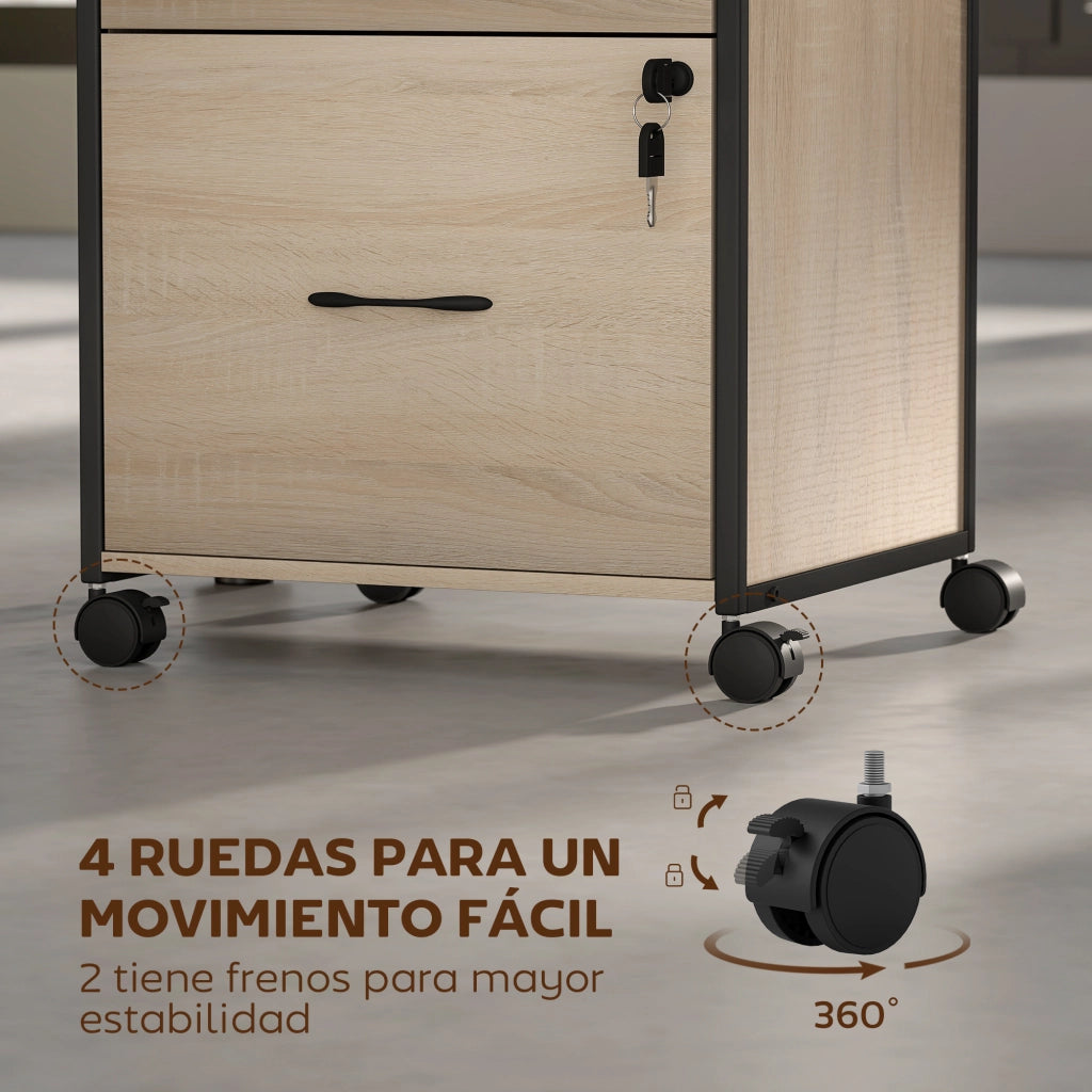 Scrivania con cassetti e ruote ¨C zephmum ¨C 44x40x66,5 cm legno