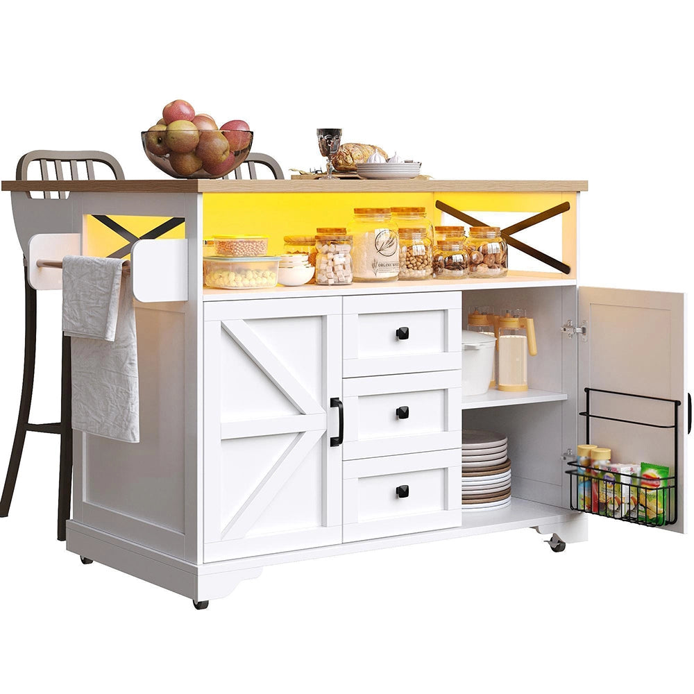 Carrello di servizio da cucina con ruote - Xylo - Tavolo pieghevole, illuminazione LED, scaffali per snack, multifunzionale