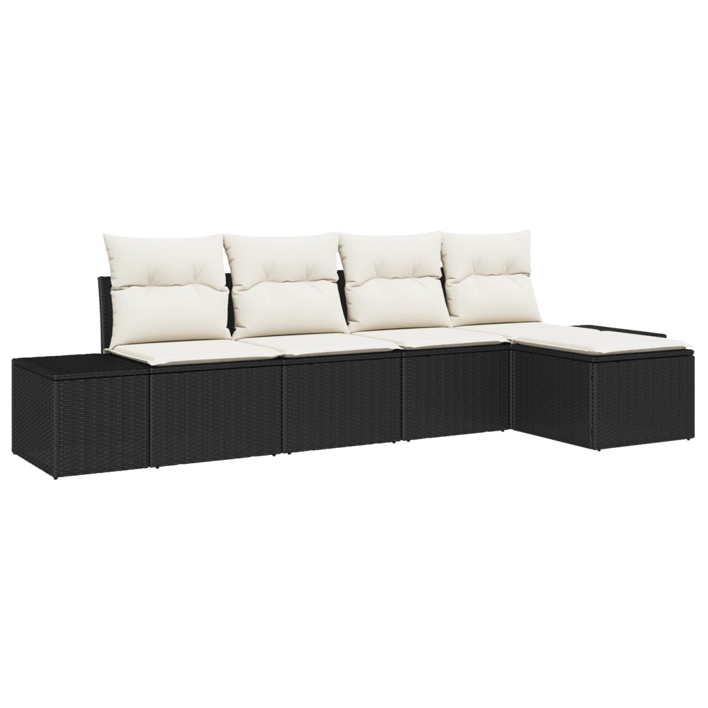 Set Divano da Giardino a 5 Pezzi con Cuscini Nero in Polirattan