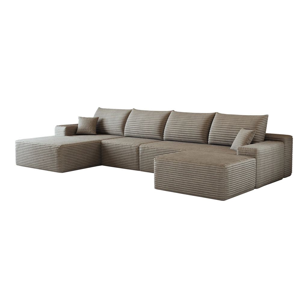 Divano angolare modulare con chaise longue e seduta profonda in tessuto - cammello 270×175×83 cm