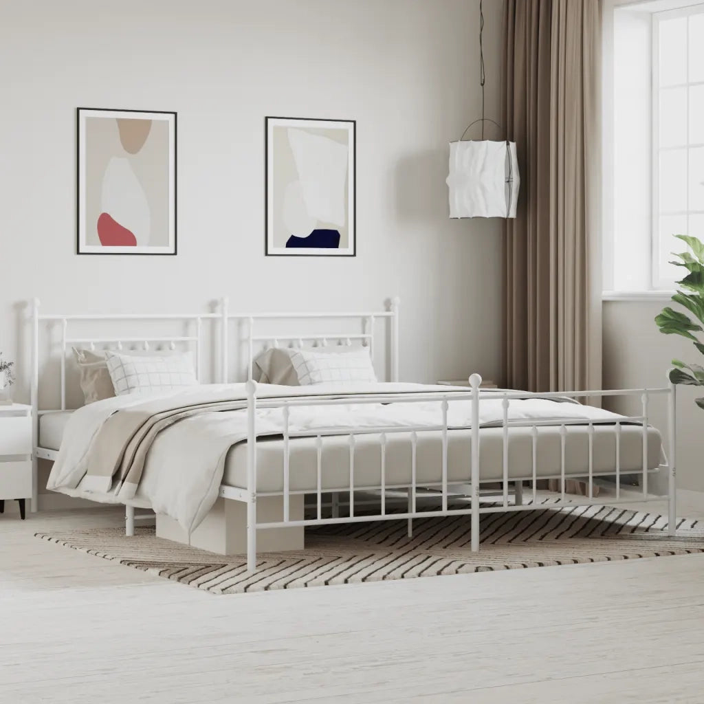Giroletto con Testiera e Pediera-Struttura Letto Metallo Bianco 200x200 cm 164829