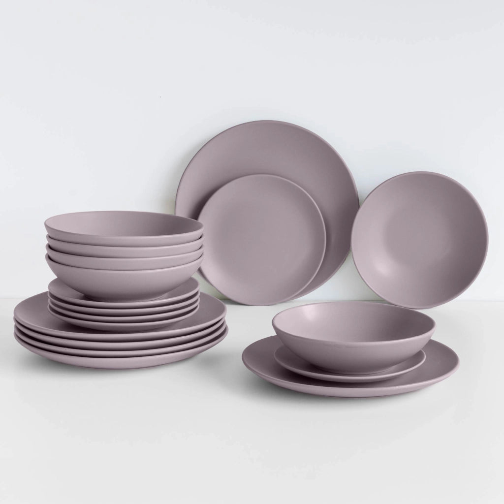Servizio 18 Pezzi Piatti Cucina In Porcellana Gres Matt Design Moderno Finiture Opache Piatto Fondo Piano Dessert Lavastoviglie Microonde Colorazioni Tinta Unita Certificati Contatto Alimentare Glicine