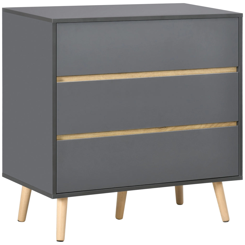 Cassettiera 3 cassetti design scandinavo senza maniglie ¨C zephmum ¨C grigio 80x40x80 cm