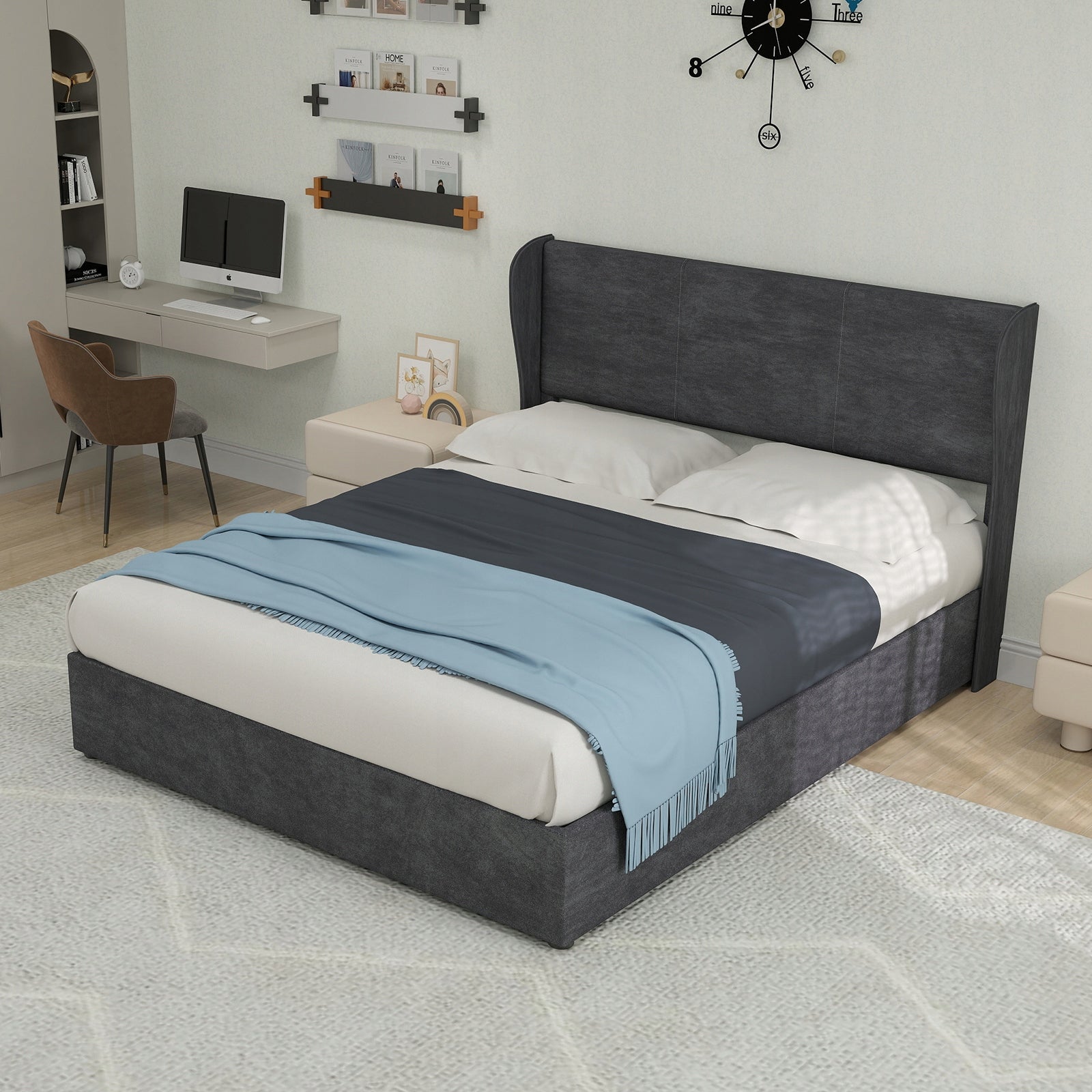 Letto imbottito 140x200 grigio - Xylo - con struttura sollevabile