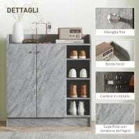 Scarpiera Moderna in Legno con 4 Ripiani Aperti e Armadietto per 12 Paia,, 83x30x90 cm, Grigio Cemento