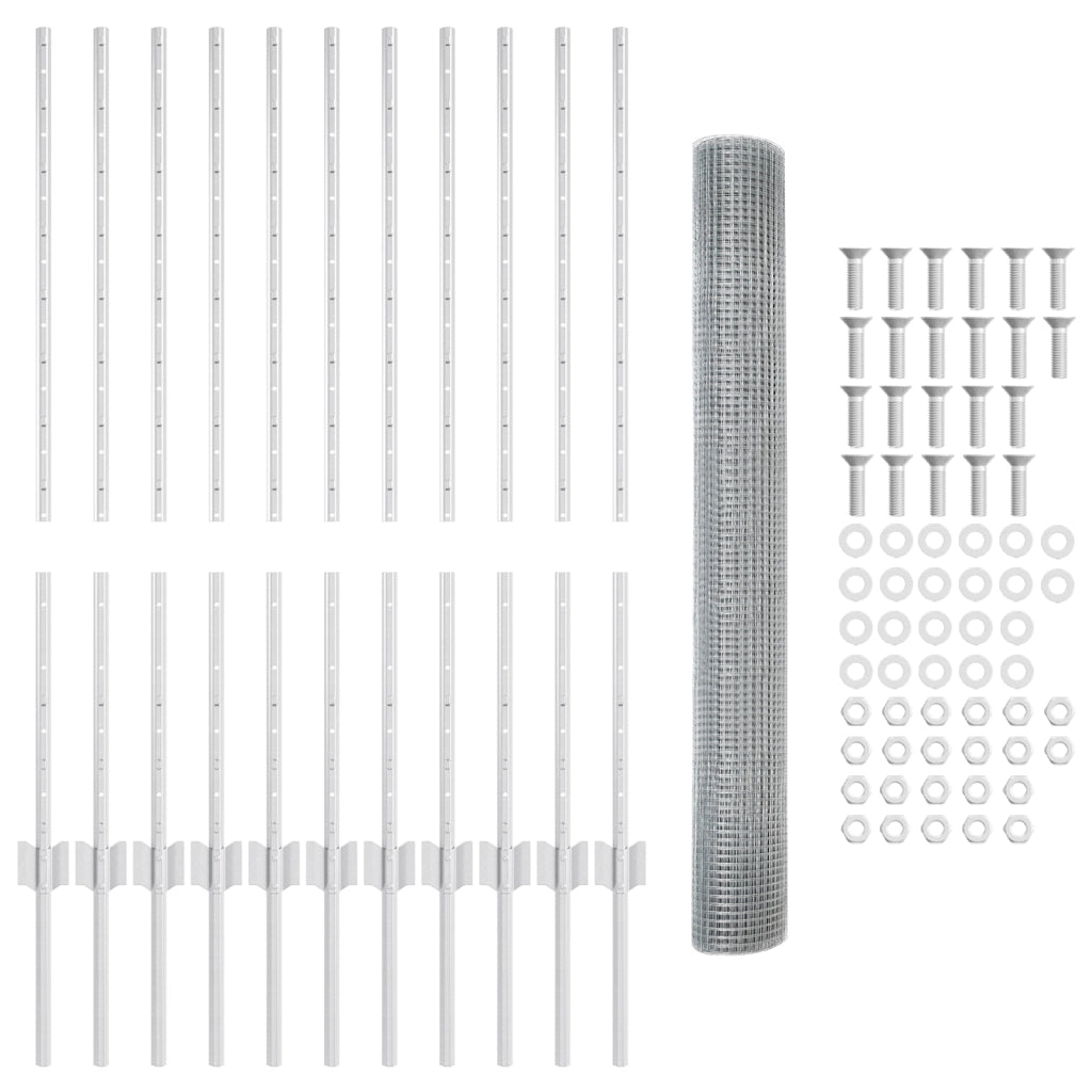 Recinzione in Filo Saldato con 22 Post U Argento 1x25 m Acciaio