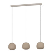 Lampadario A Sospensione Moderno Cominio Acciaio Tortora Vetro 3 Luci E27