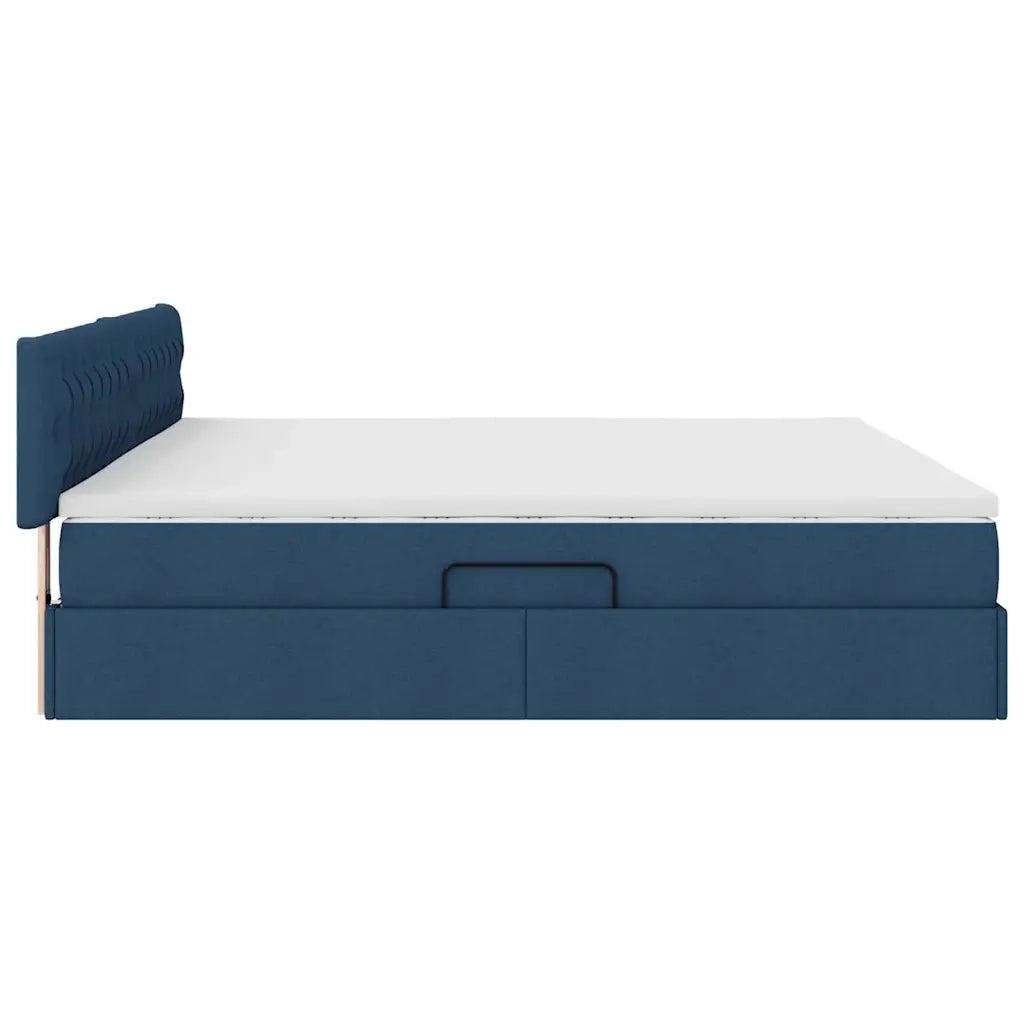 Letto con contenitore e materasso con testiera Blu 200 x 200 cm