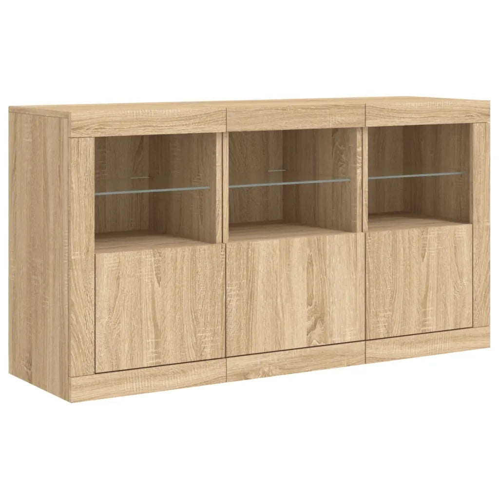 Credenza | Madia | Buffet da pranzo | Armadio da pranzo con Luci LED Rovere Sonoma 123x37x67 cm