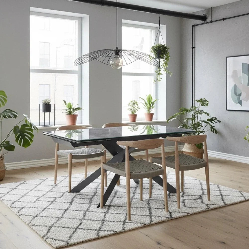 Tavolo da pranzo allungabile in ceramica su vetro effetto marmo grigio Axis 160-240x90 cm fino a 10 posti | Duzzle