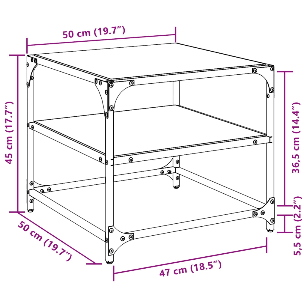 Tavolini da Salotto con Piano Vetro Nero 2pz 50x50x45cm Acciaio 846009
