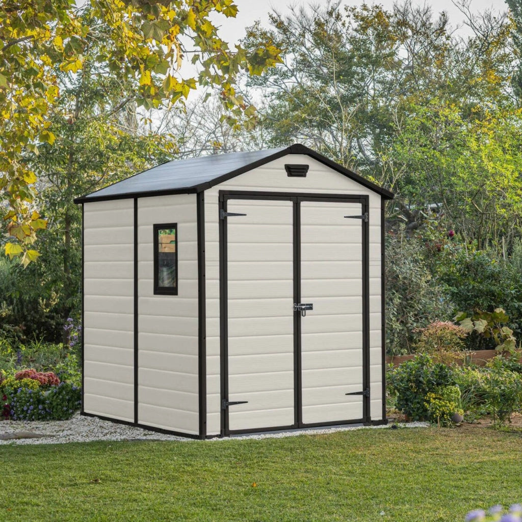 Casetta da giardino Cranbrook, Capanno da esterno, Rimessa da giardino, Ripostiglio per attrezzi, 186x237 h227 cm, Beige