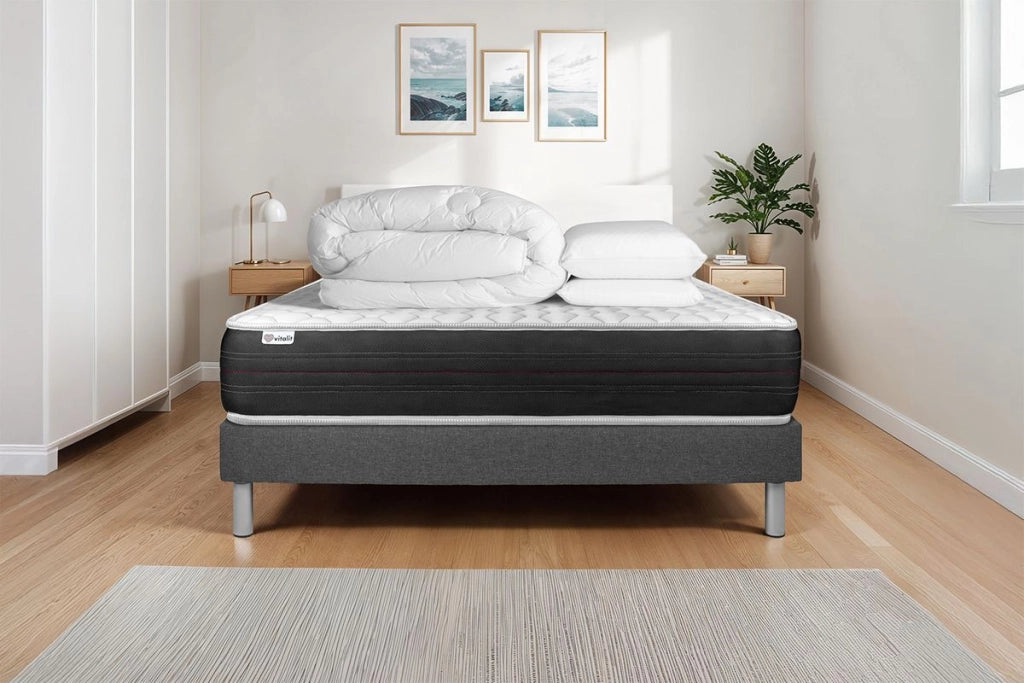Pacchetto letto completo - Materasso 140x200cm + Box spring con doghe (kit) + 2 cuscini + Piumino - Vitalspring