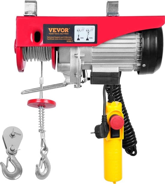 Elettrotakela per carichi da 300 a 600 kg con altezza di sollevamento di 12 m, motore 1150 W, manubrio in rame, velocità di sollevamento 10 m/min.