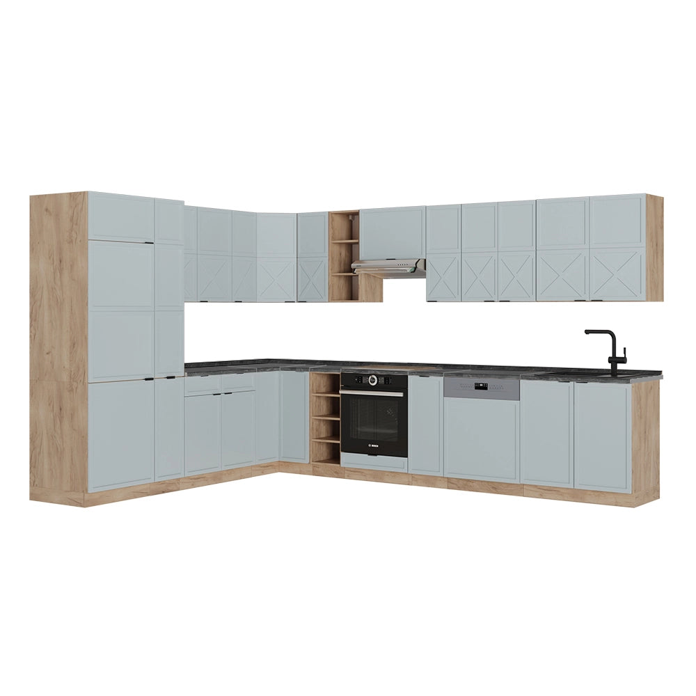 Cucina angolare completa Fame-Line Blu-grigio chiaro/Rovere dorato 347 x 60 cm, PL Antracite Vicco