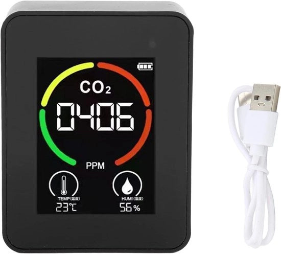 Misuratore di Particelle Fini - Metro della Qualità dell'Aria per Interni - Metro del CO2 - Nero