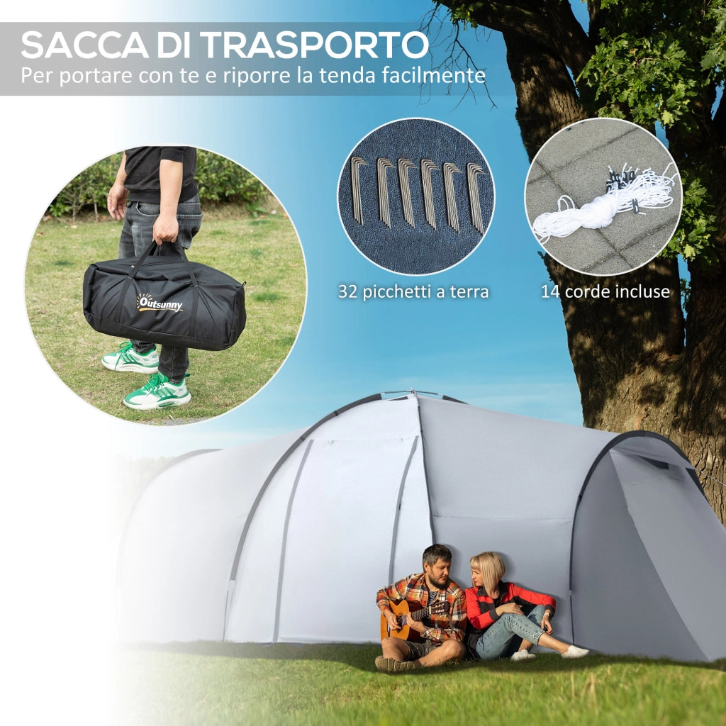 Tenda da Campeggio Impermeabile 5 Posti 2 Camere ¨C zephmum ¨C Grigio 590x245x193 cm