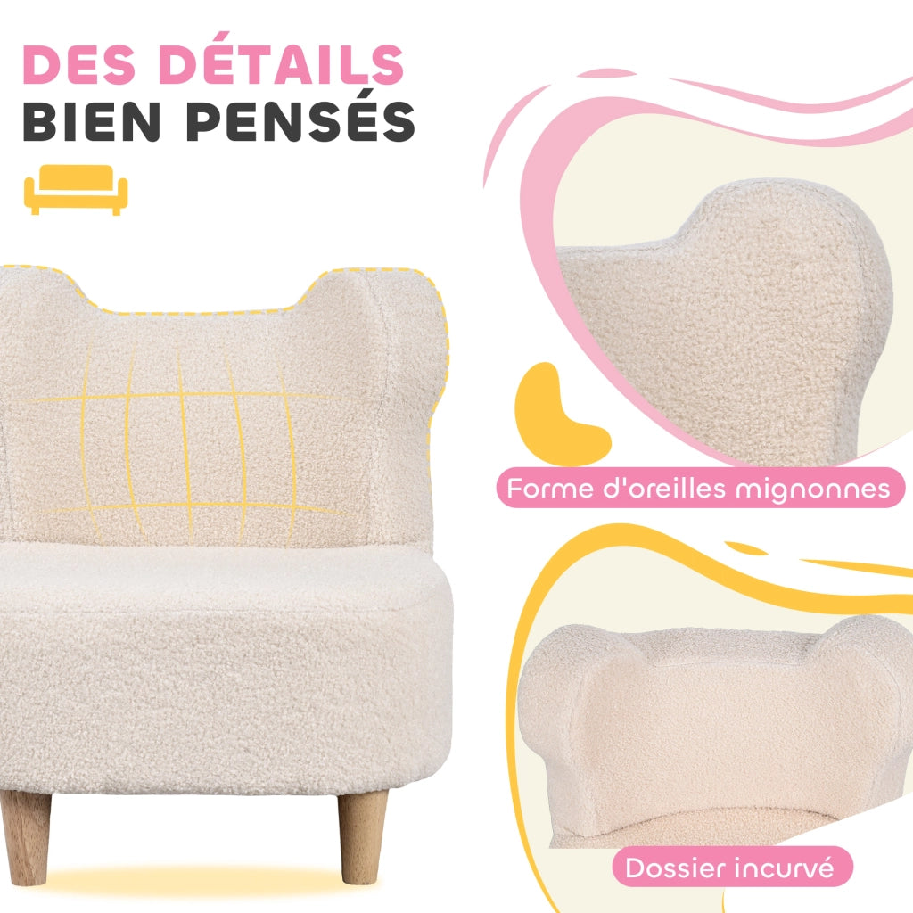 Divanetto bambini con schienale a forma di orso ¨C Minimal ¨C beige, tessuto in pile, 47x43x53 cm